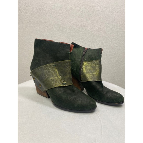 Everybody by S. Oliver Women\'s Green Suede Foldover Ankle Boots Heel Size 38.5‎